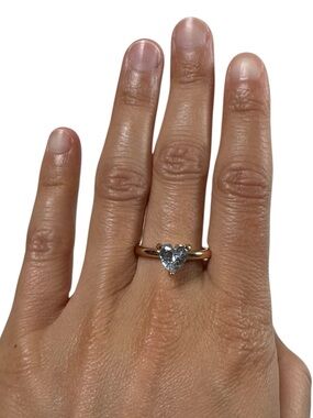 Gold Heart Engagement Ring Cubic Zirconia Heart Ring Gold Promise Ring Size 9